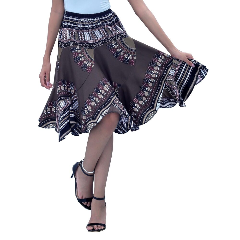 9732 Wild Flowing Dashiki Patchwork Skirt Capri Length Elastic Waist Angle